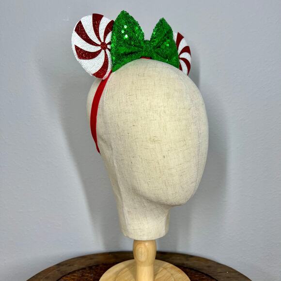 🎄 Candy Cane Lane Elastic Minnie Ears | Disney-Inspired Adjustable Ears - Picture 5 of 5
